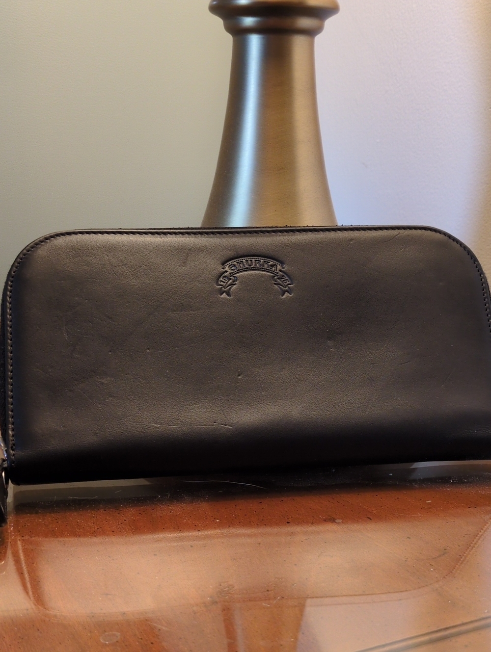 Rare GHURKA  AJA Continental  Large Zip Wallet Leather Black